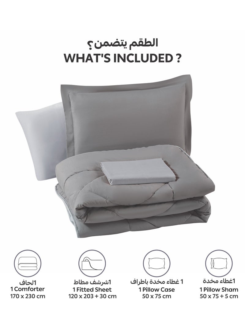 Donetella Bedding Comforter Set, Single Size Fits 120x200 cm - 4-Pcs Solid Quilted Bed Set, Microfiber Fabric - 1 Comforter, 1 Fitted Sheet And 2 Pillow Shams  - Image 4