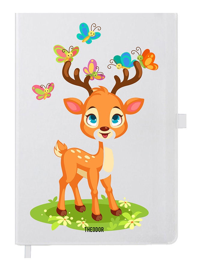 Theodor Designer A5 Thick White Hardcover Notebook Deer - Image 1