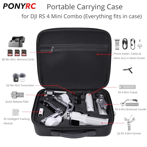 PONYRC حقيبة حمل PONYRC RS 4 Mini، حقيبة سفر جلدية PU مقاومة للماء لحفظ الكاميرا المحمولة لجهاز DJI RS 4 Mini Creator Combo، مثبت خفيف الوزن وإكسسواراته - Image 2