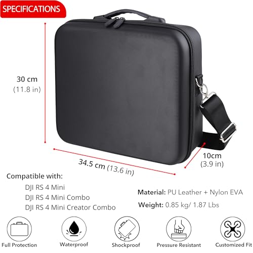 PONYRC حقيبة حمل PONYRC RS 4 Mini، حقيبة سفر جلدية PU مقاومة للماء لحفظ الكاميرا المحمولة لجهاز DJI RS 4 Mini Creator Combo، مثبت خفيف الوزن وإكسسواراته - Image 5