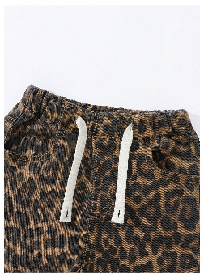 Verdusa Girl's Leopard Print Wide Leg Jeans Drawstring High Waisted Denim Pants Baggy Trousers Brown 5Y - Image 4