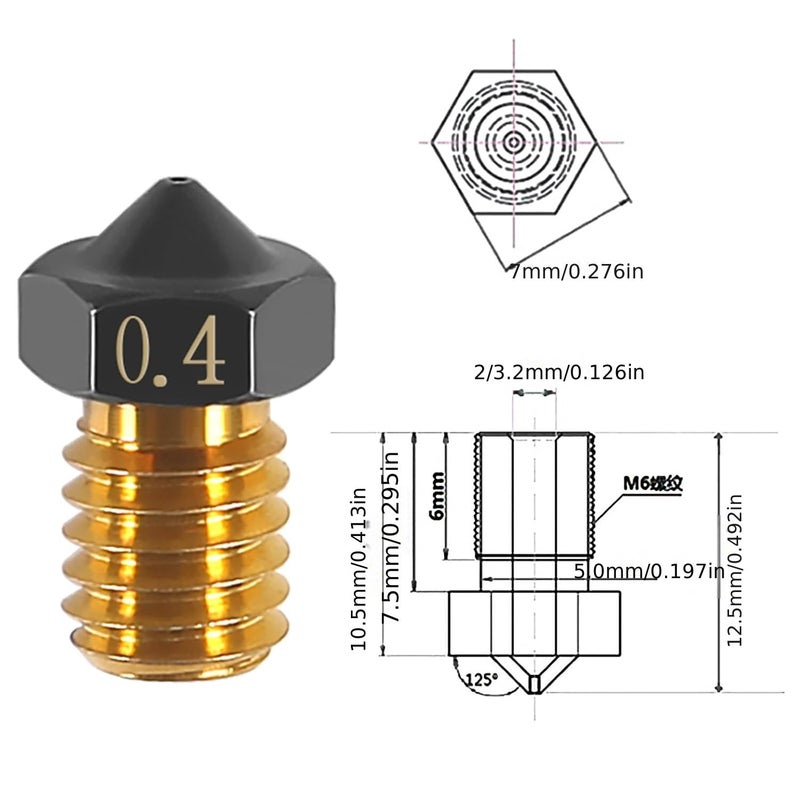 8 قطع من فوهات M6 غير لاصقة بطبقة PTFE بقطر 0.4 مم لطابعة ثلاثية الأبعاد - Image 2