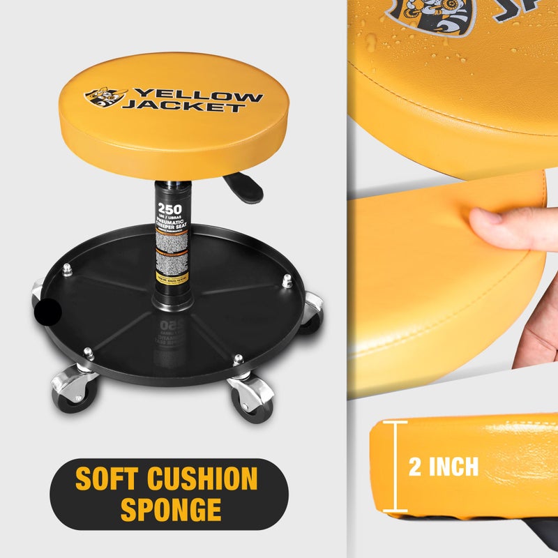 YELLOW JACKET Rolling Mechanic Stool with Wheels Pneumatic Garage Shop Seat Adjustable Height Roller Mechanics Creeper Chair with Tool Tray for Auto Repair - Image 4