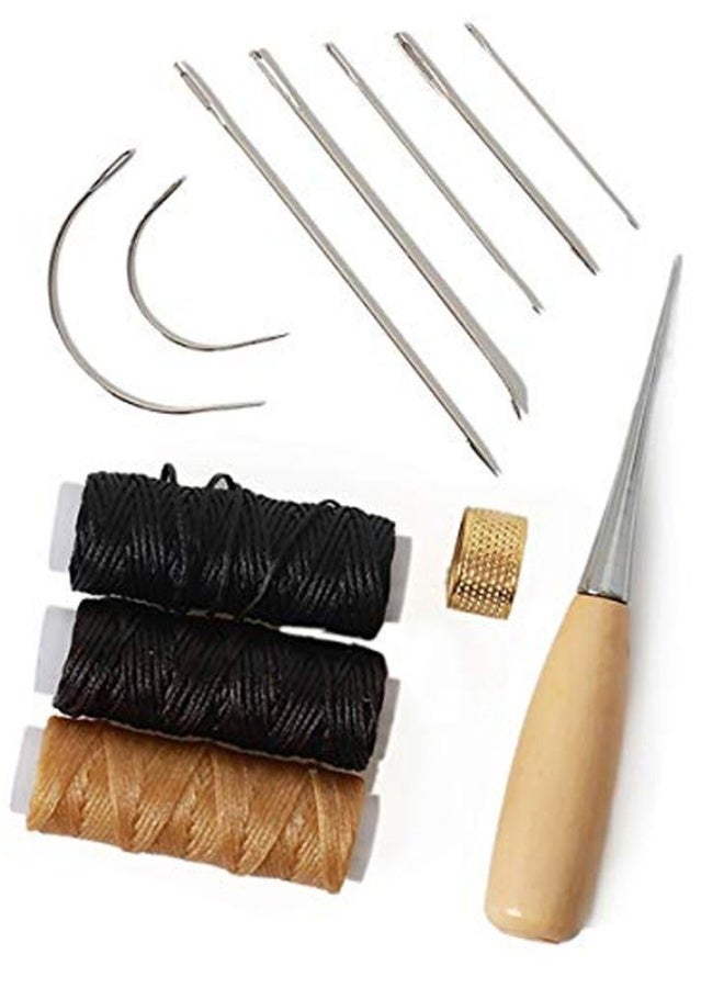 12Pcs Sewing Needles Hand Leather Waxed Thread Cord and Drilling Awl and Thimble for Leather Repair - Image 1