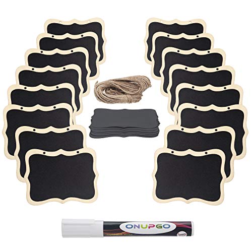 ONUPGO 16 Pack Chalkboard Tags with String, 4"x3" Hanging Chalkboard Signs with Liquid Chalk Marker, Wooden Mini Blackboard Tags Massage Board Tags, Hanging Chalkboard Price Tags - Image 3