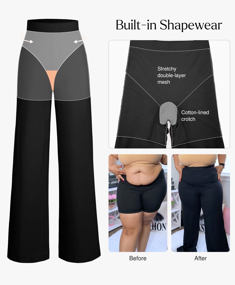 Popilush Trousers Pants for Women High Waisted Dress Pants Work Office Wide Leg Trousers with Pockets Business Casual Outfits Black - Image 4
