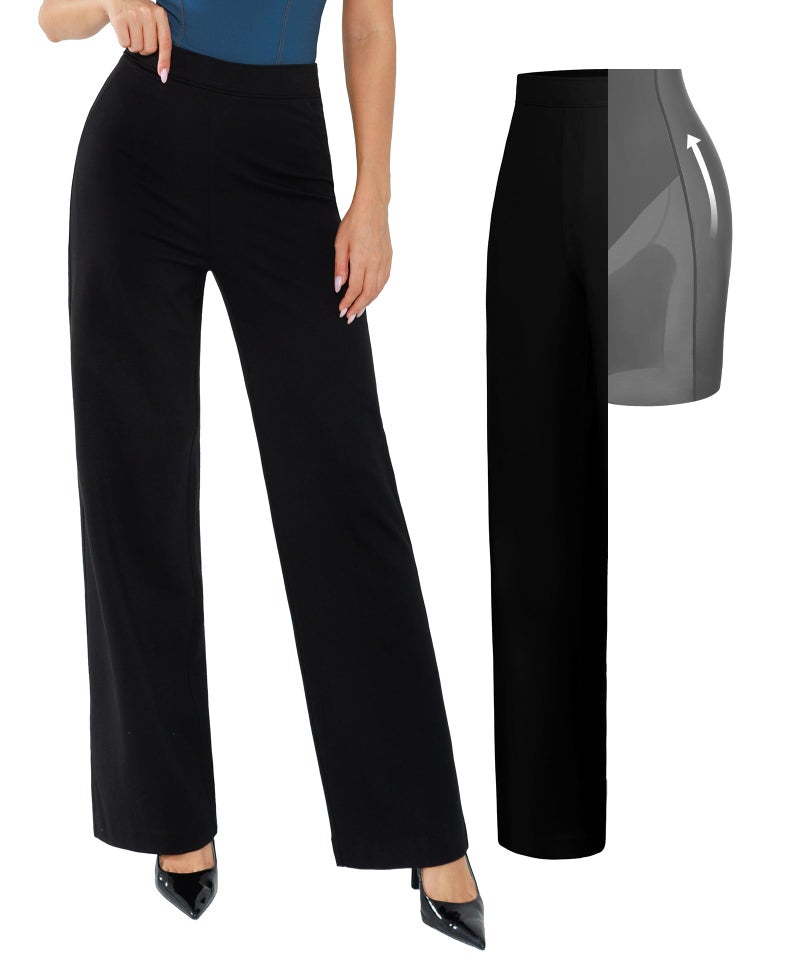 Popilush Trousers Pants for Women High Waisted Dress Pants Work Office Wide Leg Trousers with Pockets Business Casual Outfits Black - Image 1