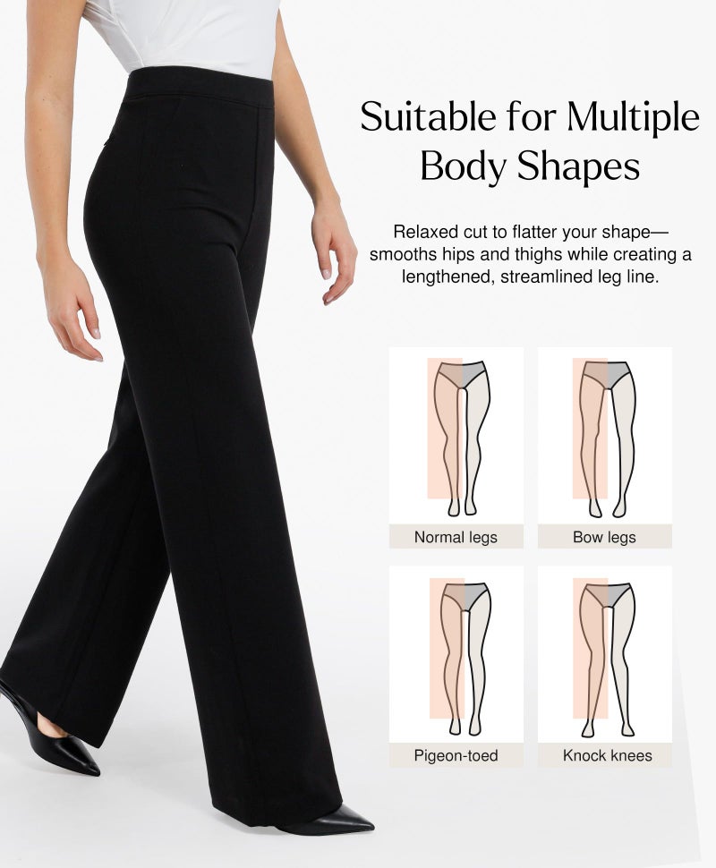 Popilush Trousers Pants for Women High Waisted Dress Pants Work Office Wide Leg Trousers with Pockets Business Casual Outfits Black - Image 2