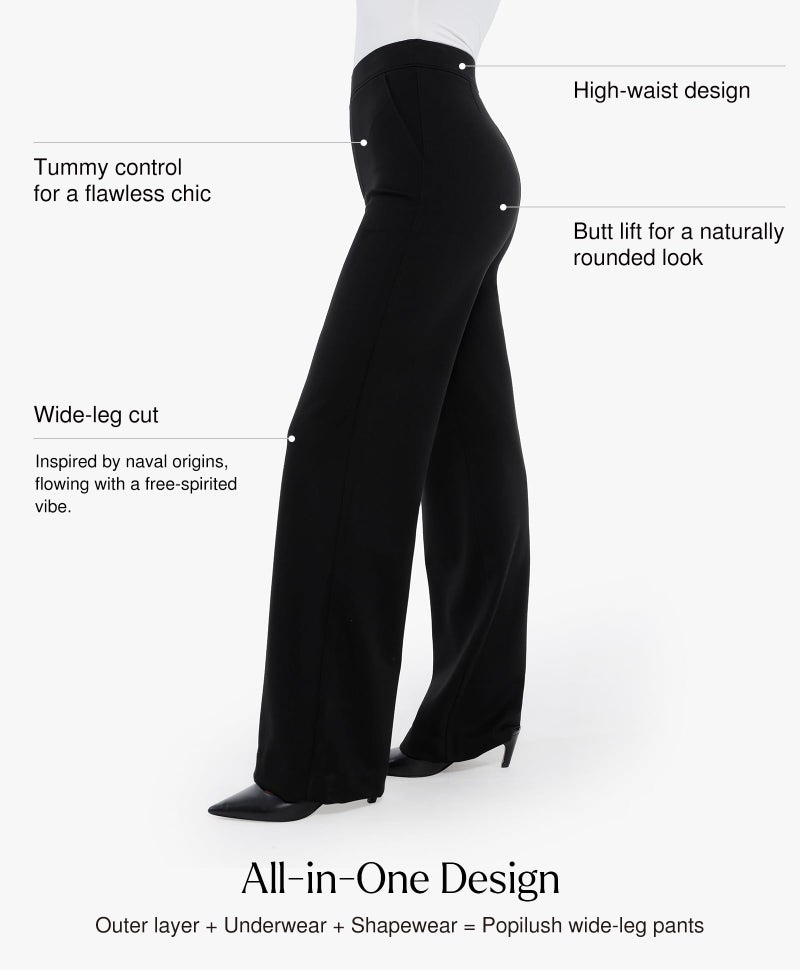 Popilush Trousers Pants for Women High Waisted Dress Pants Work Office Wide Leg Trousers with Pockets Business Casual Outfits Black - Image 3