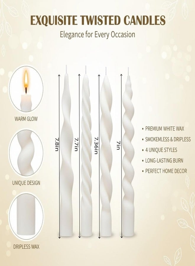 SRCVYLT 12 Pcs 7.5 Inch Spiral Taper Candle with 4 Thread Patterns (3 Each), Unscented Spiral Light Candles Ivory Twisted Candles for Home Holiday Bridal Shower Dinner Decor - Image 2
