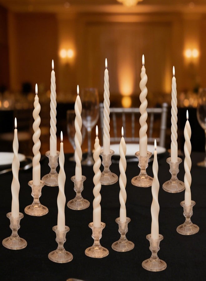 SRCVYLT 12 Pcs 7.5 Inch Spiral Taper Candle with 4 Thread Patterns (3 Each), Unscented Spiral Light Candles Ivory Twisted Candles for Home Holiday Bridal Shower Dinner Decor - Image 1