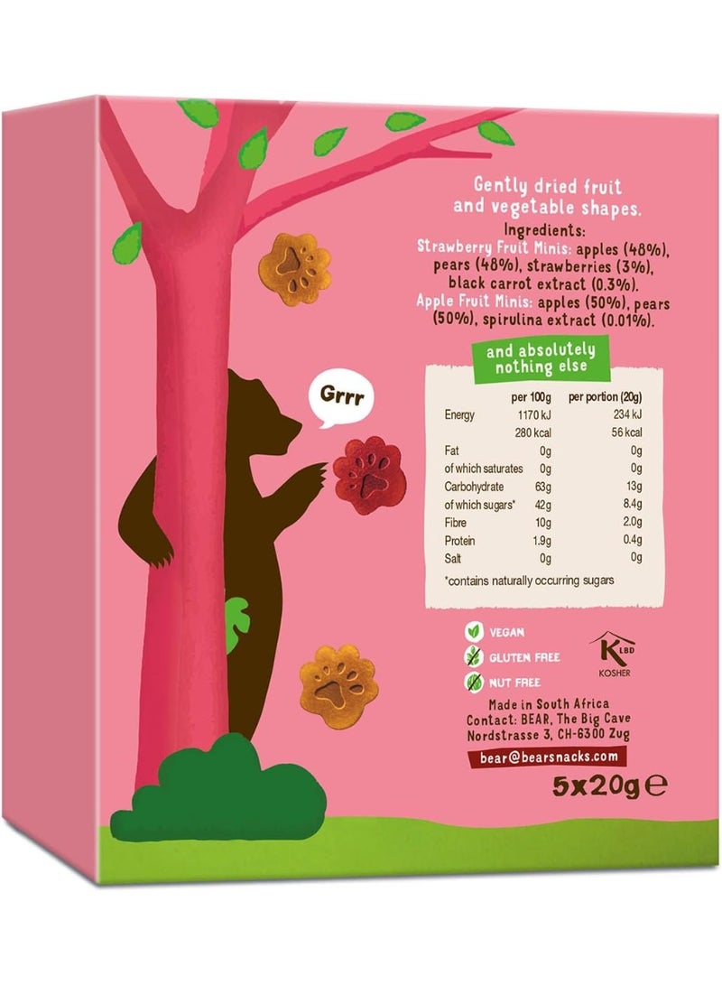 Bear Fruit Minis Strawberry & Apple 100% Natural Ingredients No Added Sugar 5 X 20G - Image 2