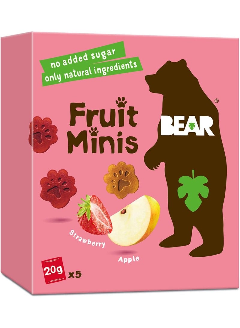 Bear Fruit Minis Strawberry & Apple 100% Natural Ingredients No Added Sugar 5 X 20G - Image 1
