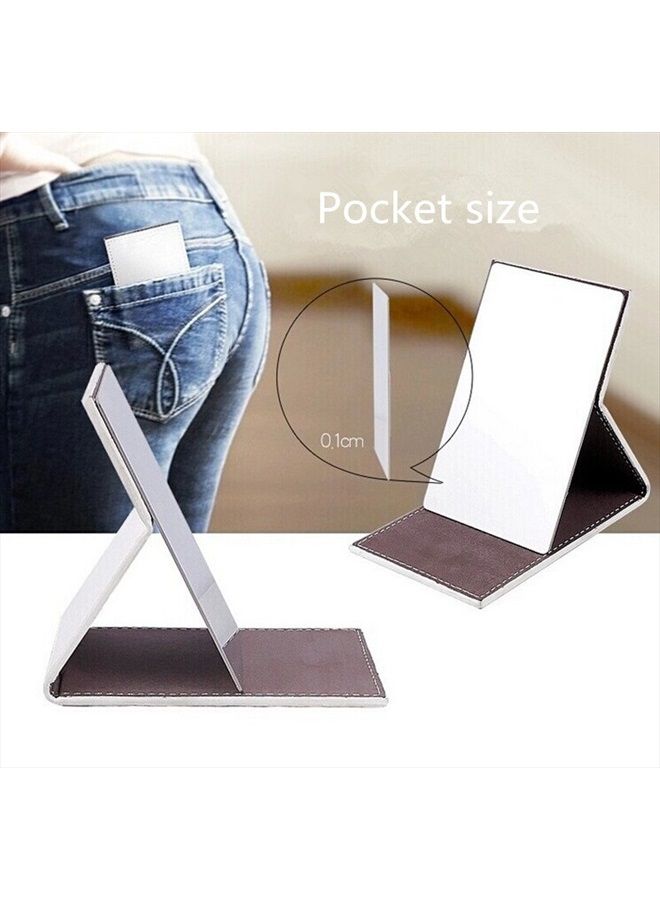 Yueton Shatterproof Stainless Steel Ultrathin Folding Travel Mirror Makeup Mirror with PU Leather Case Cover for Personal Use, Camping, Travelling, Emergency Signaling - Image 4