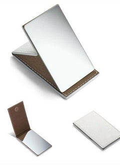 Yueton Shatterproof Stainless Steel Ultrathin Folding Travel Mirror Makeup Mirror with PU Leather Case Cover for Personal Use, Camping, Travelling, Emergency Signaling  - Image 1