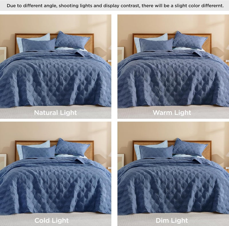 Litanika King Size Quilt Bedding Set, Ocean Blue Summer Lightweight Soft Comforter Bedspreads & Coverlets, Boho Farmhouse Bedding Cover Bed Decor All Season, 3 Pieces (1 Quilt & 2 Pillowcases) - Image 5