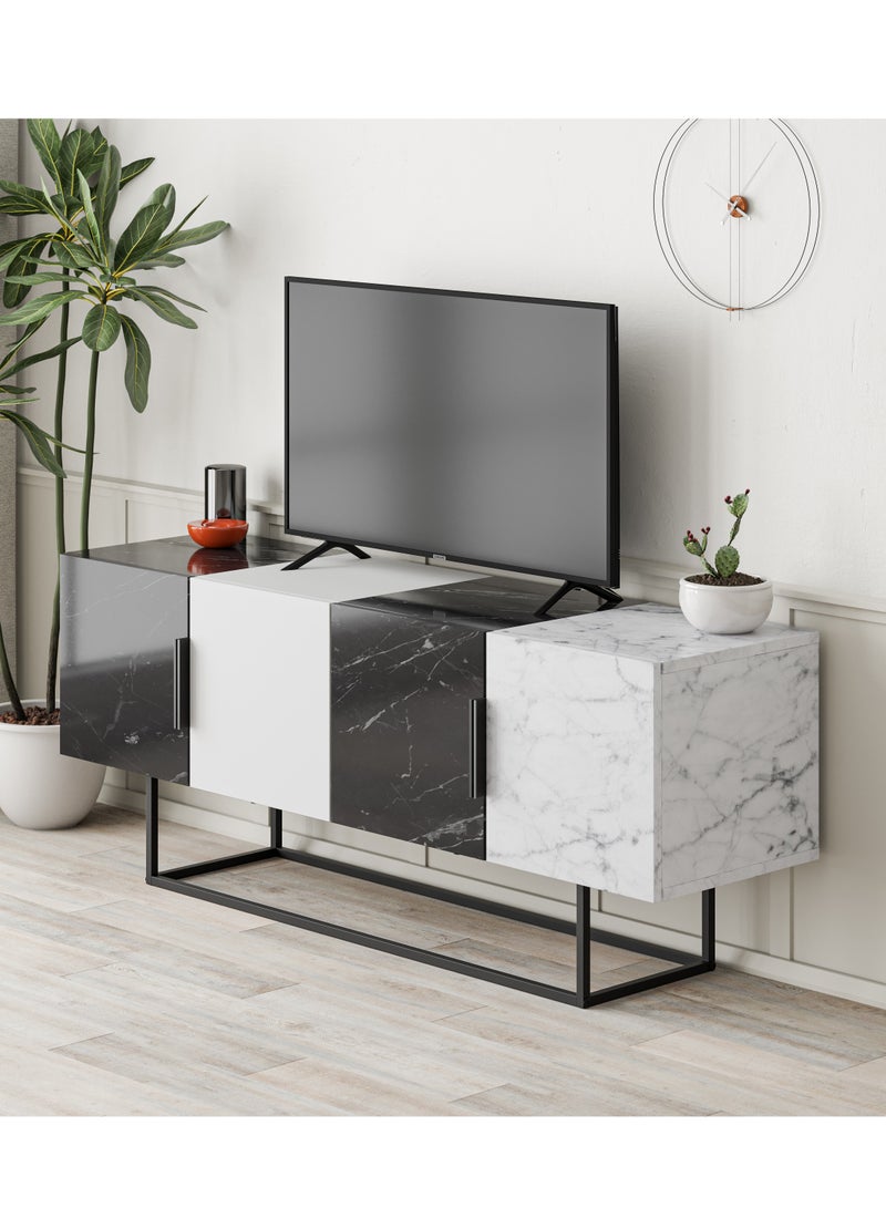 Mourah Home Tontini TV Stand up to 60 Inches - Black Marble/ White/ White Marble - 2 Years Warranty  - Image 1