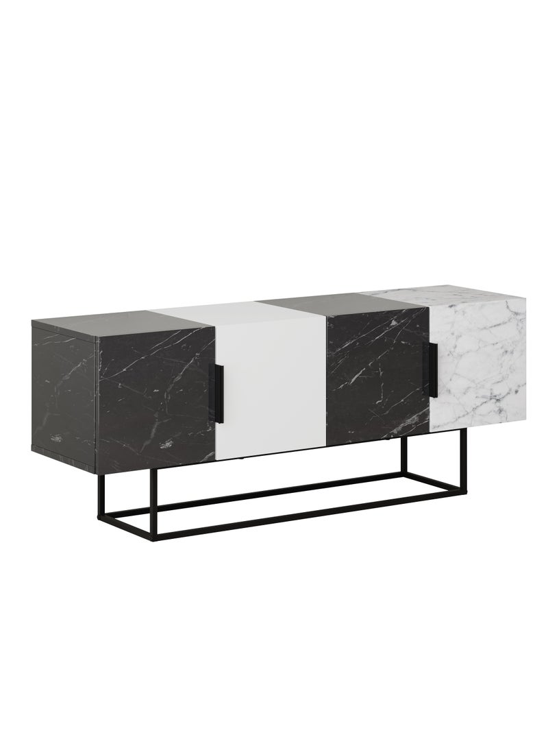 Mourah Home Tontini TV Stand up to 60 Inches - Black Marble/ White/ White Marble - 2 Years Warranty  - Image 4