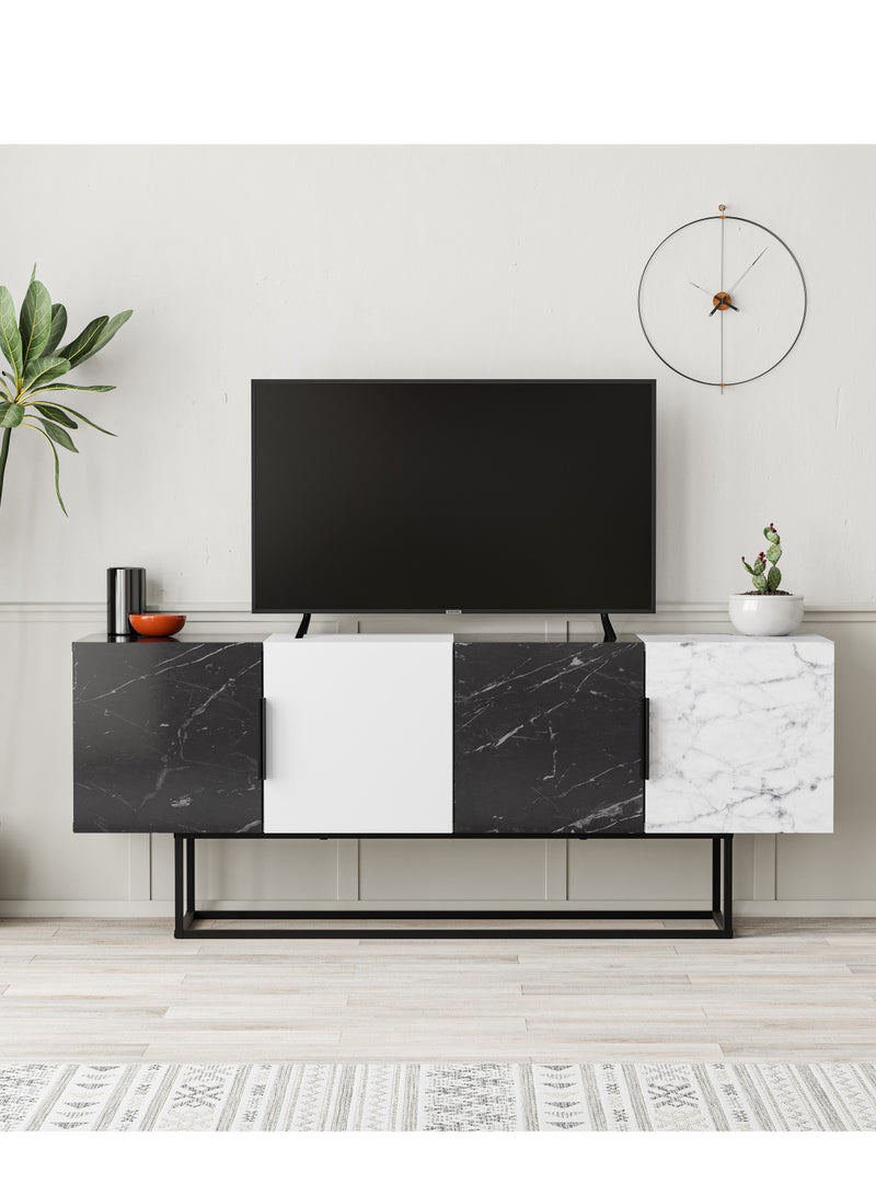 Mourah Home Tontini TV Stand up to 60 Inches - Black Marble/ White/ White Marble - 2 Years Warranty  - Image 2