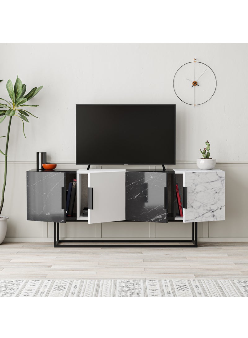 Mourah Home Tontini TV Stand up to 60 Inches - Black Marble/ White/ White Marble - 2 Years Warranty  - Image 5
