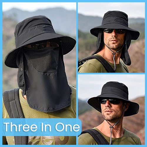 Homeaura Nylon Mens Sun Hat Wide Brim Summer Sun Cap UV Protection Fishsing Hat Foldable Bucket Hat Outdoor Black - Image 5