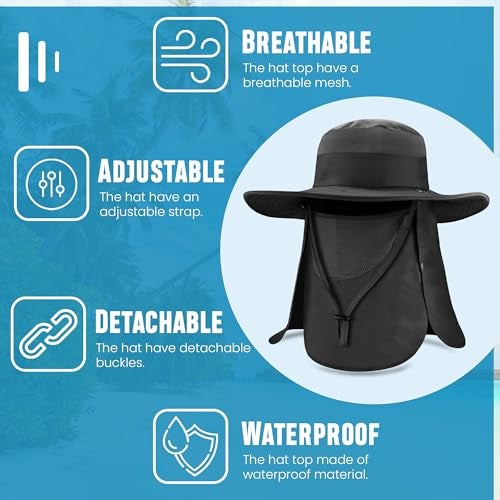 Homeaura Nylon Mens Sun Hat Wide Brim Summer Sun Cap UV Protection Fishsing Hat Foldable Bucket Hat Outdoor Black - Image 3