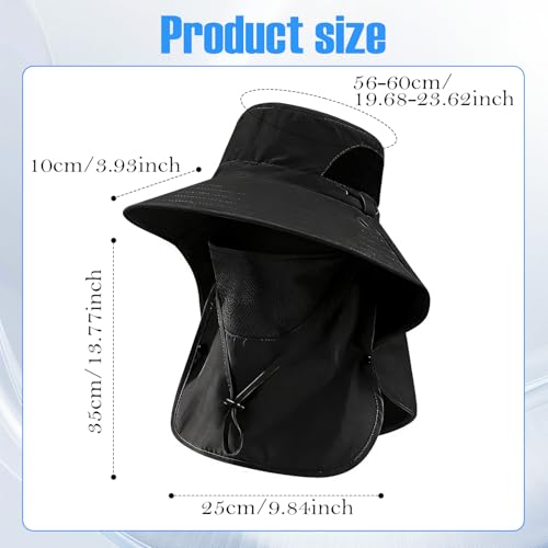 Homeaura Nylon Mens Sun Hat Wide Brim Summer Sun Cap UV Protection Fishsing Hat Foldable Bucket Hat Outdoor Black - Image 2