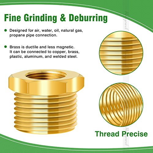 Horiznext NPT 1/2 female thread to npt 3/4 male thread adapter, brass reducer, water pipe bushing fitting for garden pvc hose air gas fuel line (2 pcs) - Image 5
