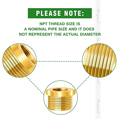 Horiznext NPT 1/2 female thread to npt 3/4 male thread adapter, brass reducer, water pipe bushing fitting for garden pvc hose air gas fuel line (2 pcs) - Image 3