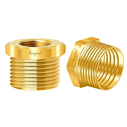 Horiznext NPT 1/2 female thread to npt 3/4 male thread adapter, brass reducer, water pipe bushing fitting for garden pvc hose air gas fuel line (2 pcs) - Image 1
