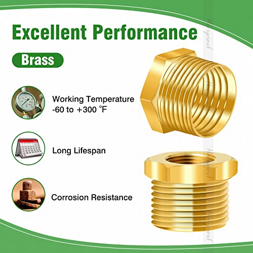 Horiznext NPT 1/2 female thread to npt 3/4 male thread adapter, brass reducer, water pipe bushing fitting for garden pvc hose air gas fuel line (2 pcs) - Image 4