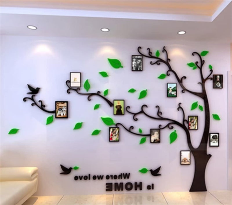 guangmu 3D Tree Wall Stickers - DIY Photo Frame Tree Wall Decal Family Photo Frame Sticker Murals Wall Decor Living Room Bedroom TV Background Home Decorations (L:91 * 69in Green Left)  - Image 2