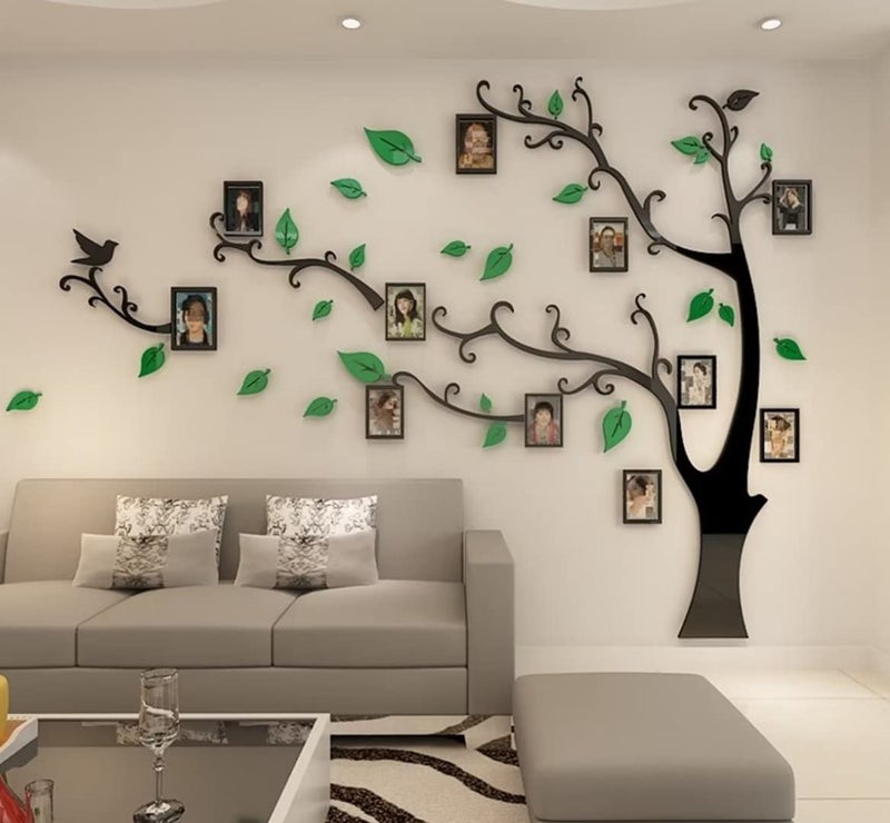guangmu 3D Tree Wall Stickers - DIY Photo Frame Tree Wall Decal Family Photo Frame Sticker Murals Wall Decor Living Room Bedroom TV Background Home Decorations (L:91 * 69in Green Left)  - Image 1