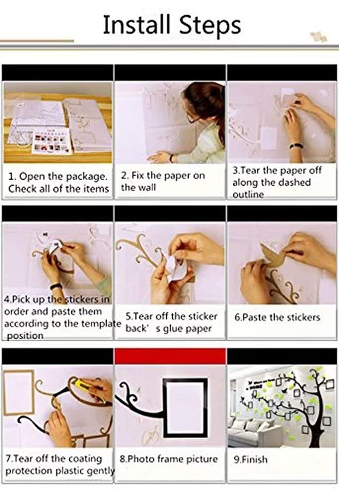 guangmu 3D Tree Wall Stickers - DIY Photo Frame Tree Wall Decal Family Photo Frame Sticker Murals Wall Decor Living Room Bedroom TV Background Home Decorations (L:91 * 69in Green Left)  - Image 5