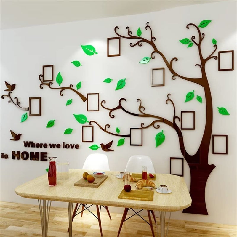 guangmu 3D Tree Wall Stickers - DIY Photo Frame Tree Wall Decal Family Photo Frame Sticker Murals Wall Decor Living Room Bedroom TV Background Home Decorations (L:91 * 69in Green Left)  - Image 3