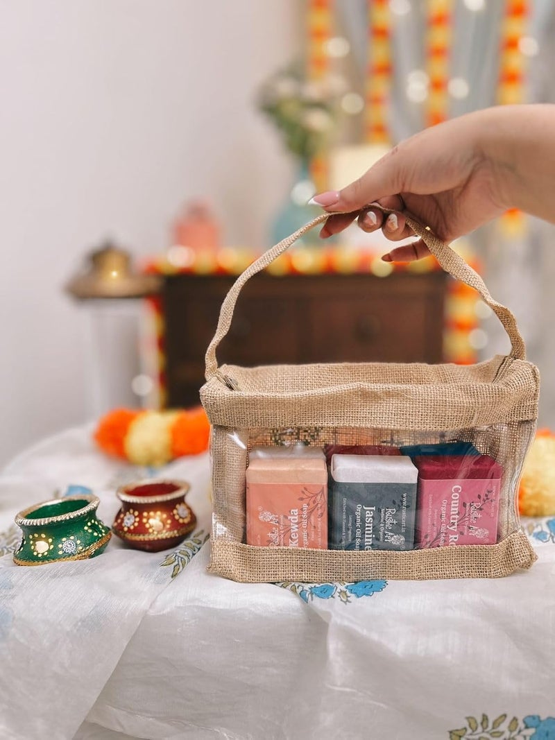Rustic Art Organic Soaps Gift Set Pack of 6 Soaps Sandal Jasmine Champa Kewda Country Rose Ashwagandha Soaps Fragrance of India - Image 2