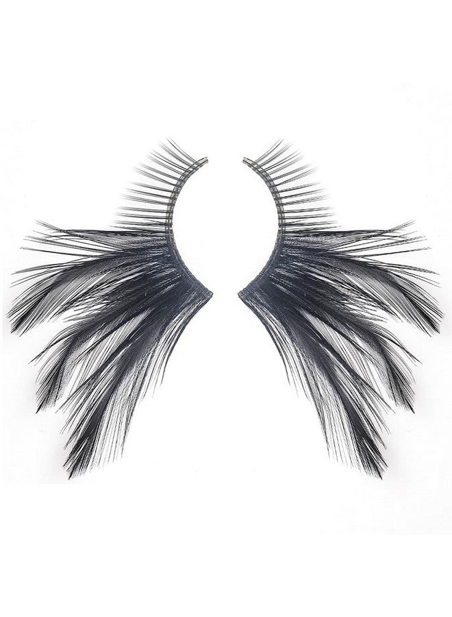 Dorisue Halloween Feather Eyelashes Witch Makeup Cat Eyes Black Tail Lashes Extension Wedding Show Halloween Cosplay Wedding False Lashes Drama Theatre Model Hand-Made Luxury Fashion Fake Lashes - Image 1