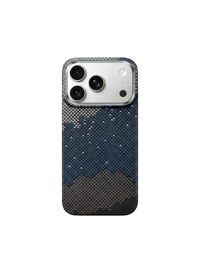 موبكوس جراب Mobcos لهاتف iPhone 17 Pro بتصميم جبلي أزرق مرصع بالنجوم، مصنوع من ألياف الأراميد، بنسيج 1500D، غطاء مغناطيسي فائق النحافة وخفيف الوزن، متوافق مع MagSafe