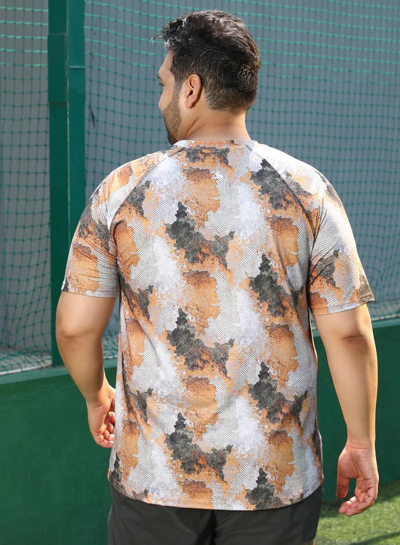 Instafab Plus  Men's Charcoal Black & Rust Orange Blur-Imprint Activewear T-Shirt for Men | Best Price UAE