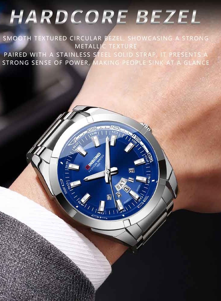 بينبوند ساعة رجالية كوارتز فولاذية مضيئة بعلامة تجارية، ساعة رياضية كاجوال، ساعة عمل مقاومة للماء - Image 4