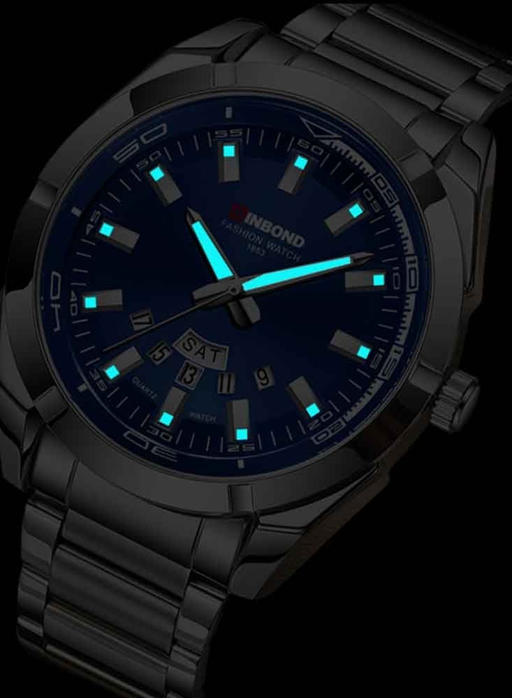 بينبوند ساعة رجالية كوارتز فولاذية مضيئة بعلامة تجارية، ساعة رياضية كاجوال، ساعة عمل مقاومة للماء - Image 5