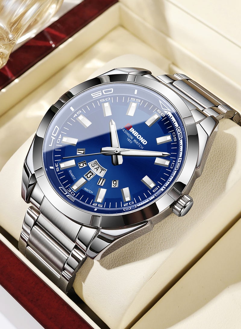 بينبوند ساعة رجالية كوارتز فولاذية مضيئة بعلامة تجارية، ساعة رياضية كاجوال، ساعة عمل مقاومة للماء - Image 1