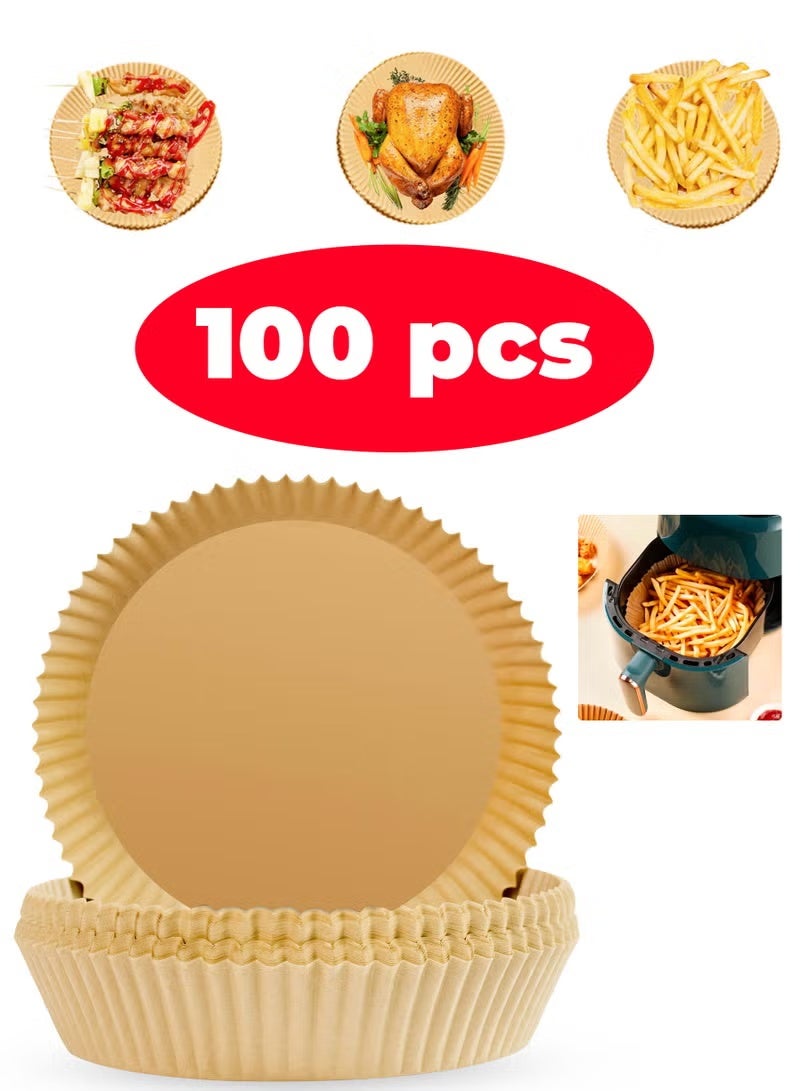 Air Fryer Disposable Paper Liner , Cooking Paper for Air Fryer, Non-Stick Air Fryer Liners, Baking Paper for Air Fryer Oil-proof, Food Grade Parchment for Baking Roasting Microwave 6.3 insh (100pcs) - Image 1