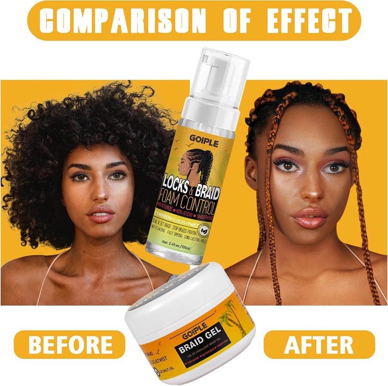 Goiple Strong Hold Extra Hold Braiding Gel & Edge Tamer - Tames Frizz, Smoothing Mousse for Twists, Locs, Braids, Cornrows (with Hair Oil, Hair Combs, Bonnet, and Clips) - Image 4
