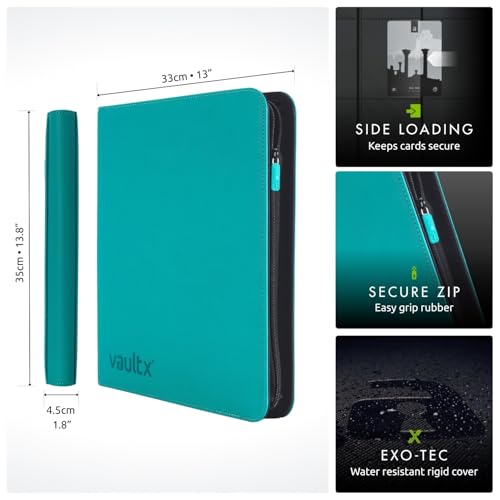 Vault X 12 XL Pocket Zip Binder, 624 Cards, Exo-Tec Material, 26 Side-Loading Pages (Teal) - Image 2