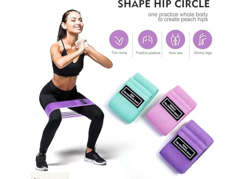 Resistance bands for exercise, 3 pieces, stylish non-slip nylon fabric fitness training bands for women, suitable for glute and squat exercises. - Image 2