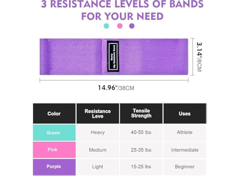 Resistance bands for exercise, 3 pieces, stylish non-slip nylon fabric fitness training bands for women, suitable for glute and squat exercises. - Image 4