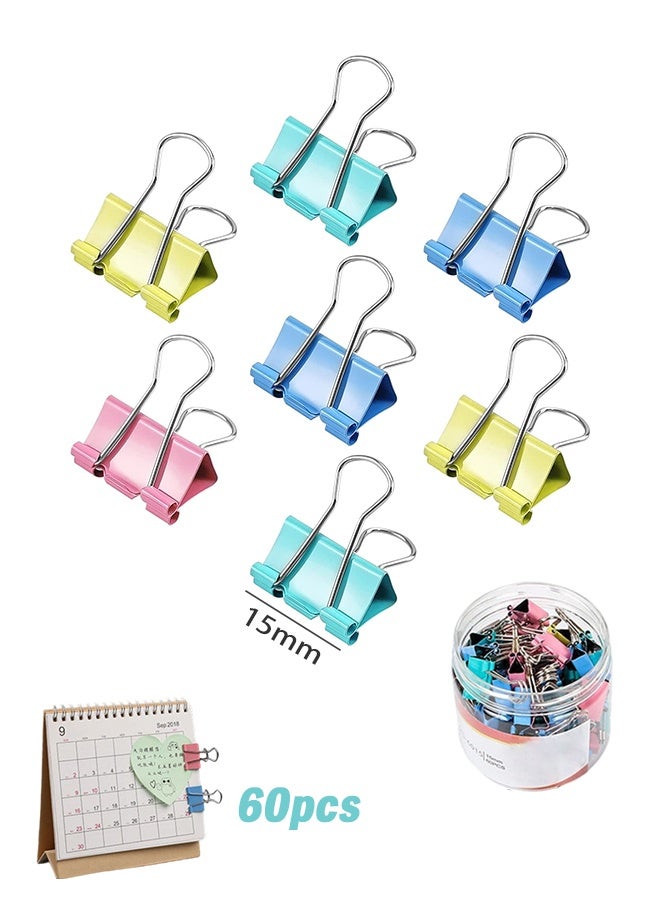 60 Pcs Colored Binder Clips Assorted Sizes with a Box, Jumbo, Large, Medium, Small, Mini, Micro,6 Sizes for Office, School and Home - Image 1