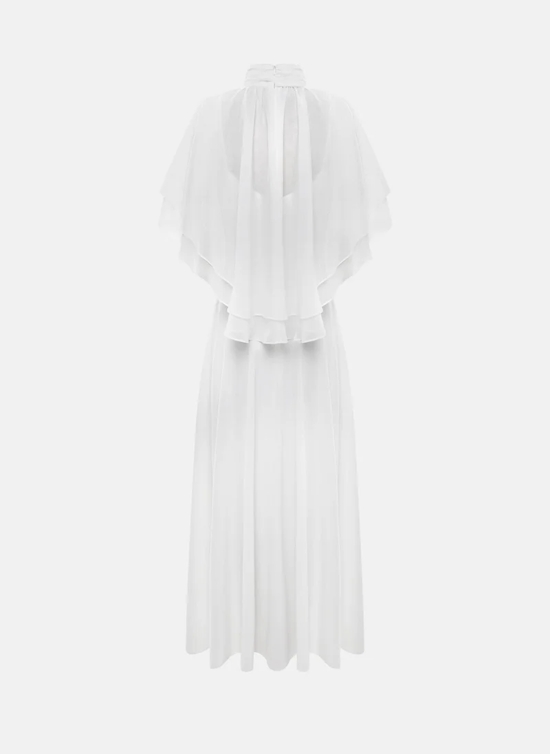Lichi  Maxi dress with a layered semi-transparent cape for Women | Best Price UAE