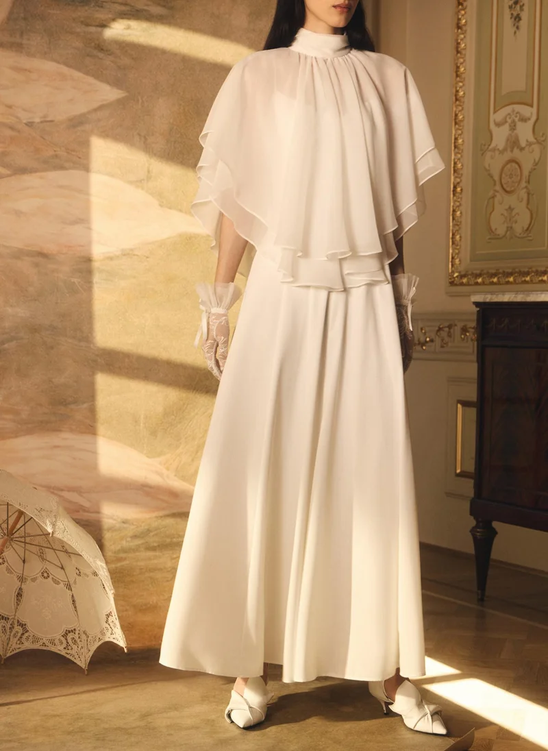 Lichi  Maxi dress with a layered semi-transparent cape for Women | Best Price UAE